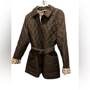 Burberry Quilted Button Up Brown Jacket with side packets, in good conditions